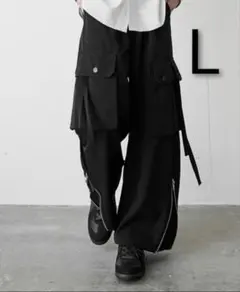 Casper John パラシュートスラックス L ブラック 裾ジップ テック