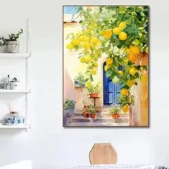 ポスター　インテリア　レモンの木と家　3040　キャンバスアート