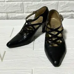 イヴ・サンローラン ブラック クロスストラップ ハイヒール 36