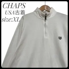 【人気XL】CHAPS チャップス ハーフジップ スウェット 刺繍ロゴ 白 古着