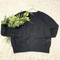 アダムエロペ　ケミカルレース　カーディガン　美品　ニット　黒　羽織り　ウール