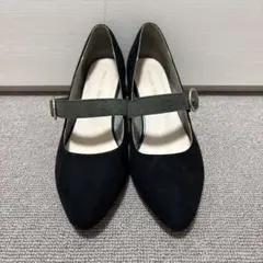 ブラック スエード風 パンプス ストラップ付き　グリーン　38