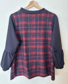 Legere カットソー　チェック　ニット　赤　カジュアル　M〜L