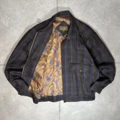 スウィングトップ　ボンバージャケット　ウール　チェック　サテン　90s　総柄