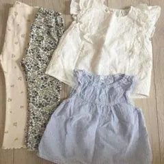 花柄レギンス2枚＋フリルトップス2枚 4枚セット