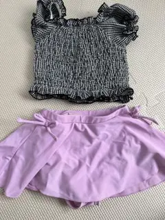 プティマイン 水着 セパレート 90cm ギンガムチェック ピンク