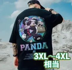 Tシャツ 3XL〜4XL相当 パンダ ブラック 半袖 メンズ ストリート Y2K