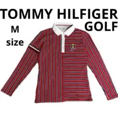 トミー ヒルフィガー ゴルフシャツ　長袖ポロシャツ　ストライプ　レディース　M