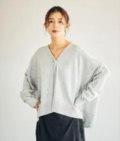 studio CLIP 12ゲージウールミックスVネックニットカーディガングレー
