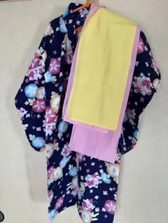 キッズ 浴衣 100cm 朝顔柄 帯付き