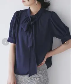 VIS ボウタイ　2way 半袖パフスリーブブラウス