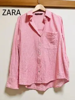 【値下げ】ZARA ザラ　長袖シャツ　ストライプ　サイズＭ　赤