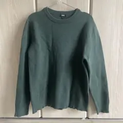 UNIQLO ダークグリーン ウォッシャブルミラノリブクルーネックセーター L