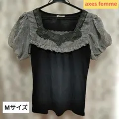 【axes femme】フリル＆レース装飾付きパフスリーブトップス　Mサイズ