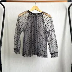 ドット柄 シアーブラウス 長袖 ブラックのサムネイル