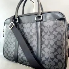 コーチ ビジネスバッグ 2way シグネチャー ショルダー 黒 レザー