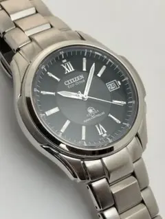 電池交換済　ネイビー文字盤　シチズン　アテッサ　電波ソーラー　チタン　H410