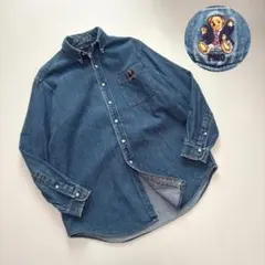90s ラルフローレン ポロベア デニムシャツ ボタンダウン M インディゴ