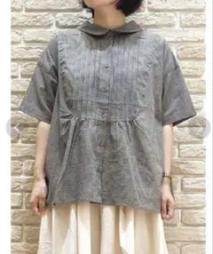 美品 サマンサモスモス 丸襟前後着ギンガムチェックブラウス 半袖 シャツ