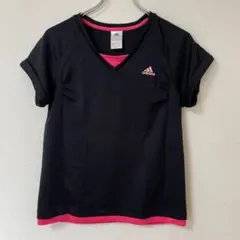 adidas アディダス Vネック半袖Tシャツ ブラック/ピンク サイズM