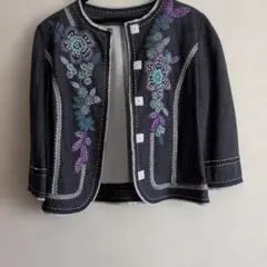 HIROKO BIS ノーカラージャケット 花柄刺繍のサムネイル
