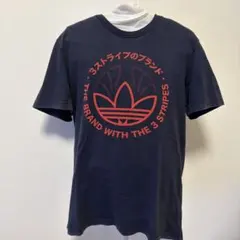 アディダスオリジナルス Tシャツ トレフォイルロゴ カタカナ 紺 赤