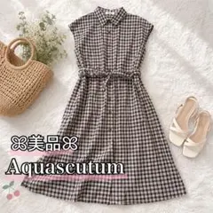 ꕤ美品ꕤAquascutum クラブチェックシャツワンピース リボン 秋色 M ꕤ美品ꕤAquascutum クラブチェックシャツワンピース リボン 秋色 M