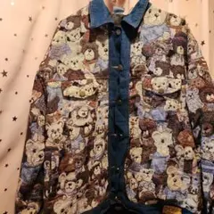 クマ柄　ジャケット　ジャガード生地　デニム　動物柄