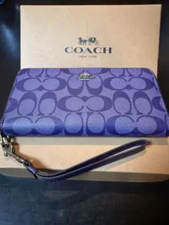 COACH シグネチャー 長財布 パープル ストラップ付 - メルカリ