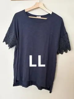 CINEMA CLUB 袖レース Tシャツ ネイビー LLのサムネイル