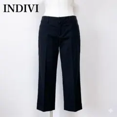 美品 インディヴィ M クロップドパンツ ストレッチ 美脚 きれいめ オフィス黒