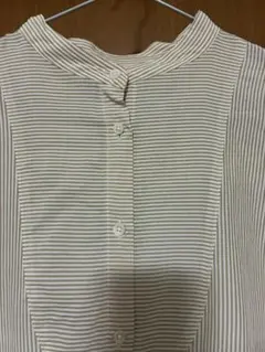 アーバンリサーチ ストライプスタンドカラーシャツ　ベージュ✖️ホワイト
