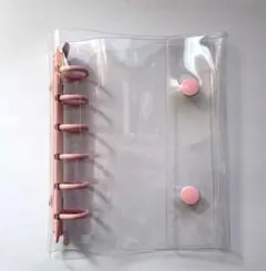 A7サイズ　6穴　シール帳　クリア　ピンク　シールバインダー リフィル10枚付