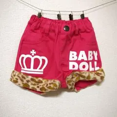 (80)ベビードル 裾ヒョウ柄ボア 女の子 ショートパンツ