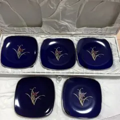 【新品未使用】HOYA 銘々小皿５枚セット 金彩 藍色
