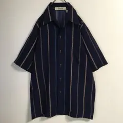 レトロ 古着 チェーン柄ストライプ シアーシャツ オープンカラー 半袖 メンズ