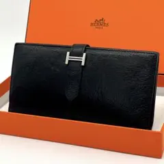 HERMES ベアン デュプリ ブラック 長財布 シルバー金具　□M刻　エルメスのサムネイル
