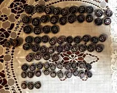 レトロボタン　72個　ワインカラー花風