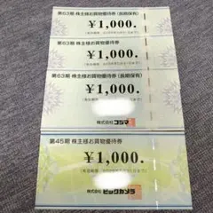 コジマ　ビックカメラ　株主優待券　4000円分