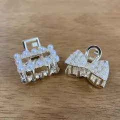 パール装飾ゴールドリボン型ヘアクリップ2個セット