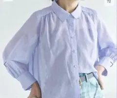 IENA コットンシルククロップドシャツ　ブルー