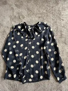 ナイスクラップ　ドット柄フリル長袖ブラウス　シフォントップス
