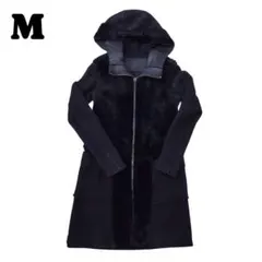 リバーシブル フード ロングコート 黒 レディース 高見え 2way 着回し M