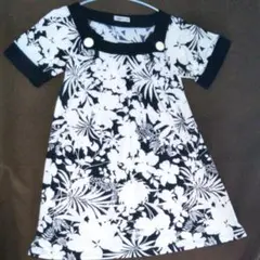 半額以下★チュニック★夏ワンピース★涼ボタニカル韓国製モノトーン★リゾートドレス