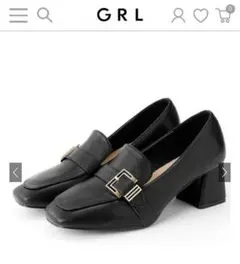 スクエアトゥフレアヒールレザーローファー[gd1368]