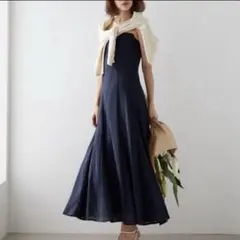 LIBJOIE コットンチェックベアワンピース M ネイビー リブジョア マキシ
