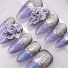 346ネイルチップSサイズ 韓国個性派 グラデーション 立体フラワー マグネット