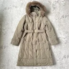 美品 リアルフォックスファー ロングダウンコート ベルト付き グレージュ 38