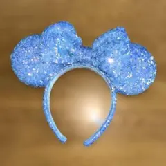 ディズニー ミッキー耳カチューシャ 青色 スパンコール