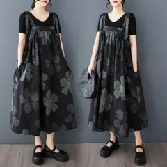 夏物新作 プリント サロペットワンピース 大きいサイズ おしゃれ ノースリーブ